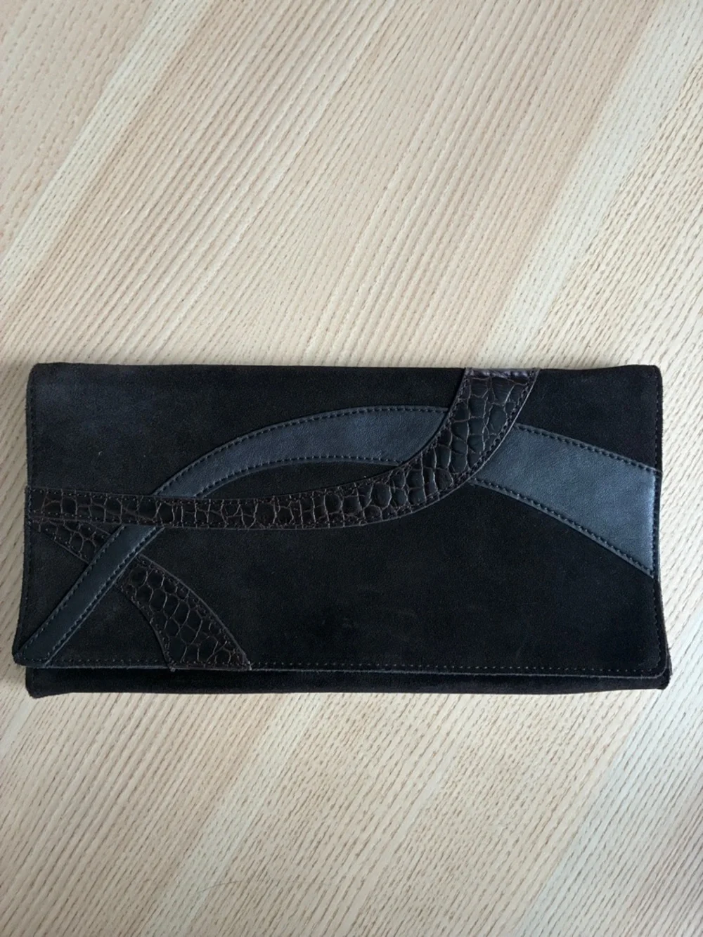 Brown Suede & Leather Clutch  Shoulder Bag